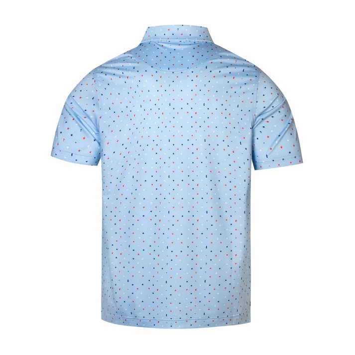 Blue Antimicrobial Polo Shirt - Quick Dry Slim Fit with American Theme