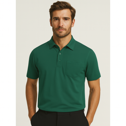 Custom Logo 100% Polyester Casual Short Sleeve Relax Fitted Shirts With Small Chest Pocket Green Golf Polo Shirt for Men