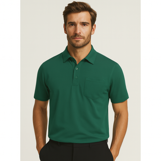 Custom Logo 100% Polyester Casual Short Sleeve Relax Fitted Shirts With Small Chest Pocket Green Golf Polo Shirt for Men