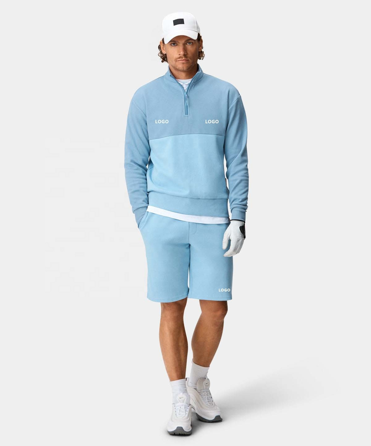 Custom Logo Print Plain Dyed Solid Sport Golf Long Sleeve 1/4 Quarter Zip Collar Hoodie Pullover Sweatshirts for Men