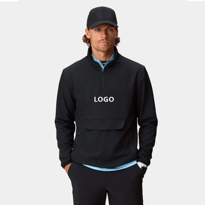 Custom Logo Men's Sport Quarter 1/4 Zip Neck Pocket Black Waterproof Windproof Golf Hoodie Pullovers Sweatshirts