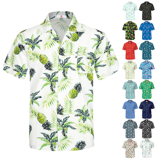 Custom logo Quick Dry Slim Fit Sublimation Printed Vacation Linen Cotton Hemp Fabric Men's Short Sleeve Button up Hawaiian Shirt