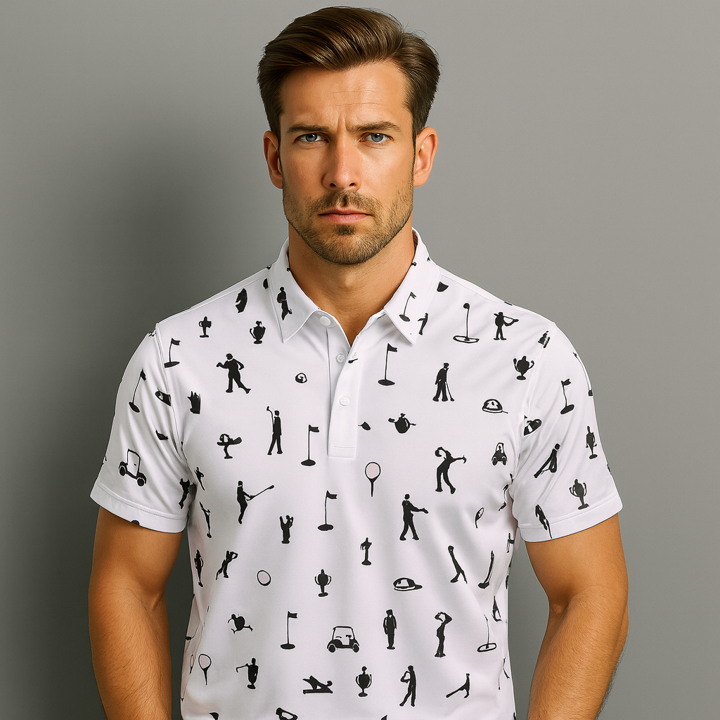 Custom Logo Moisture Wicking Dry Fit Performance Regular Fit Fashion Print Lightweight Soft Mens Golf Polo Shirts