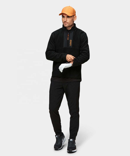 Custom logo Men's Sport Quarter Half Chest Zipper Wool Black Performance Golf Sweatshirt Jumper for Men