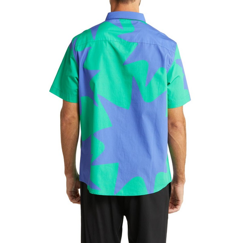 OEM Custom Print Sublimation Hawaii Solid Color Cotton Polyester Short Sleeve Print Hawaiian Shirt Blue