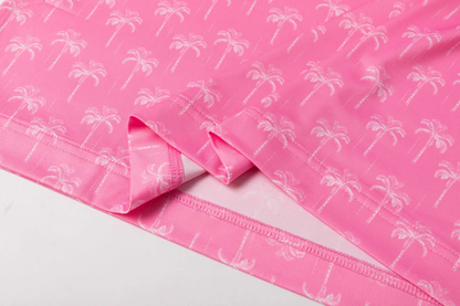 Pink Coconut Tree Polo Shirt - Antimicrobial Quick Dry Slim Fit for Men