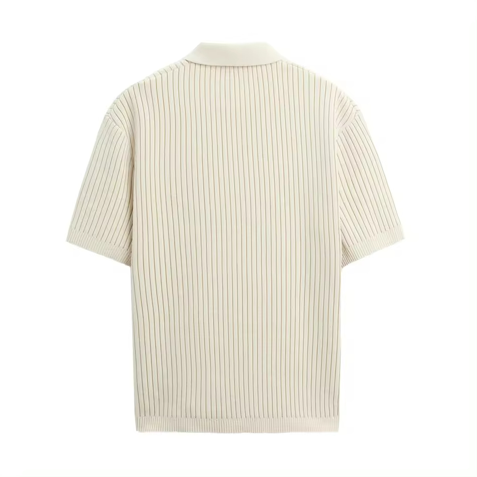 Custom Anti-Shrink Knitted Material Turn-Down Collar Men's Formal Pullover Sweater Short Sleeve Polo T-Shirt