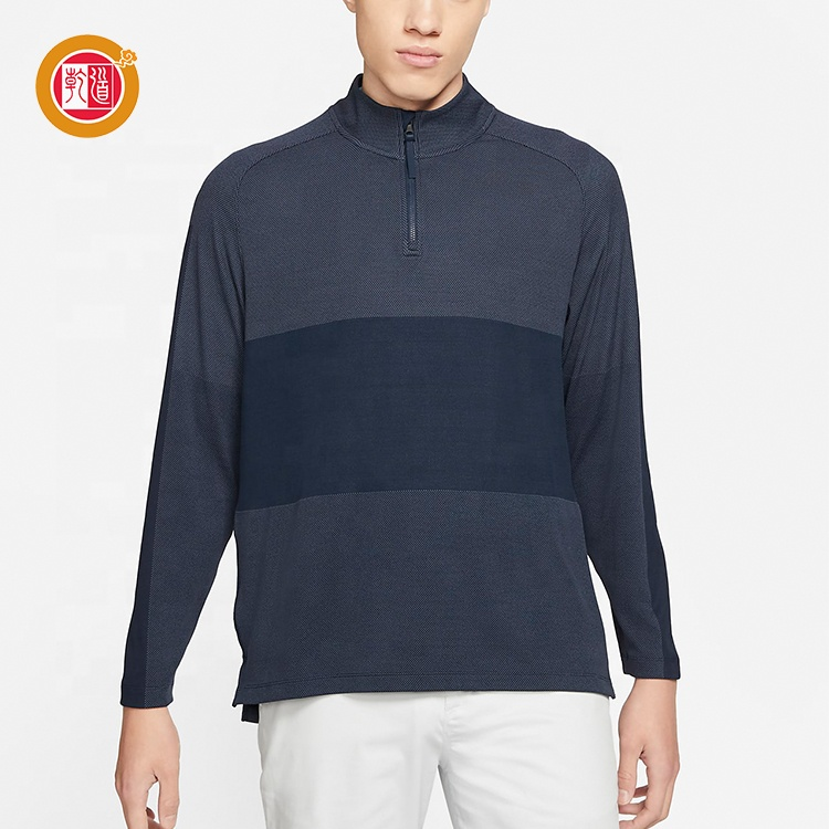 Custom Logo Men's Outdoor Sports Half Zip Pullover Golf Knitted Sweatshirt Autumn Stand Patchwork Sherpa Jumper Embroidered