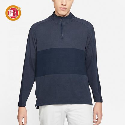 Custom Logo Men's Outdoor Sports Half Zip Pullover Golf Knitted Sweatshirt Autumn Stand Patchwork Sherpa Jumper Embroidered