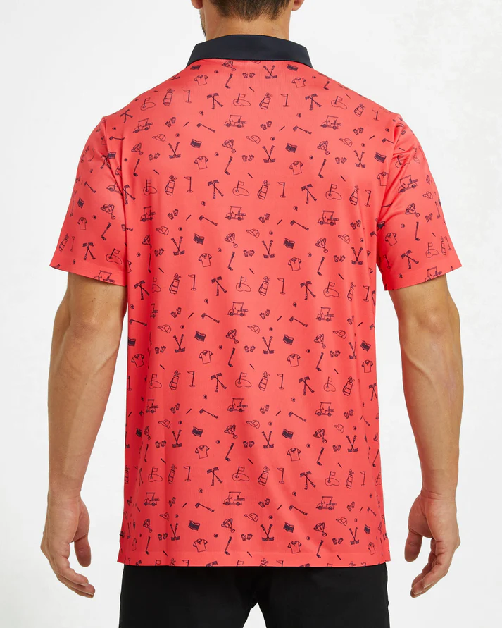 Men's Slim Fit Polo Shirts - Red Golf Polo Shirt with Stylish Print Design
