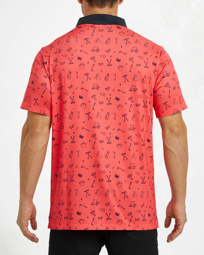 Men's Slim Fit Polo Shirts - Red Golf Polo Shirt with Stylish Print Design