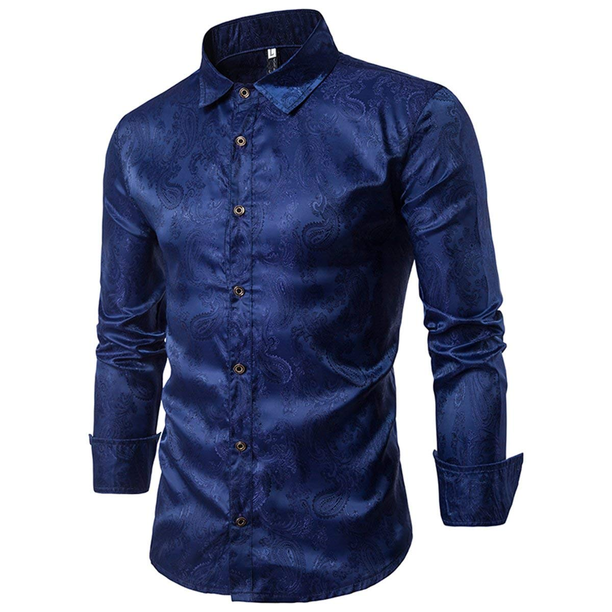 Custom White Polyester Long Sleeve Dress Shirt Party Button-down Paisley Men Shirt