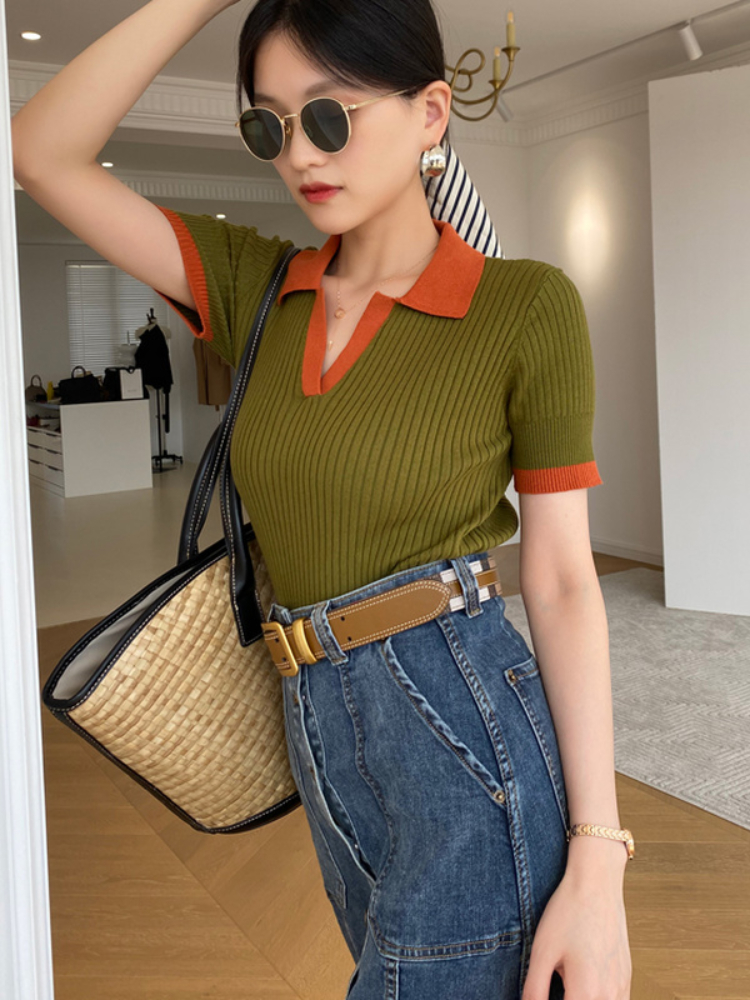 Custom Short Sleeve Tees Crop Top Slim Knitted Tee White Skinny School Girls Sex Uniform Polo T Shirt for Women