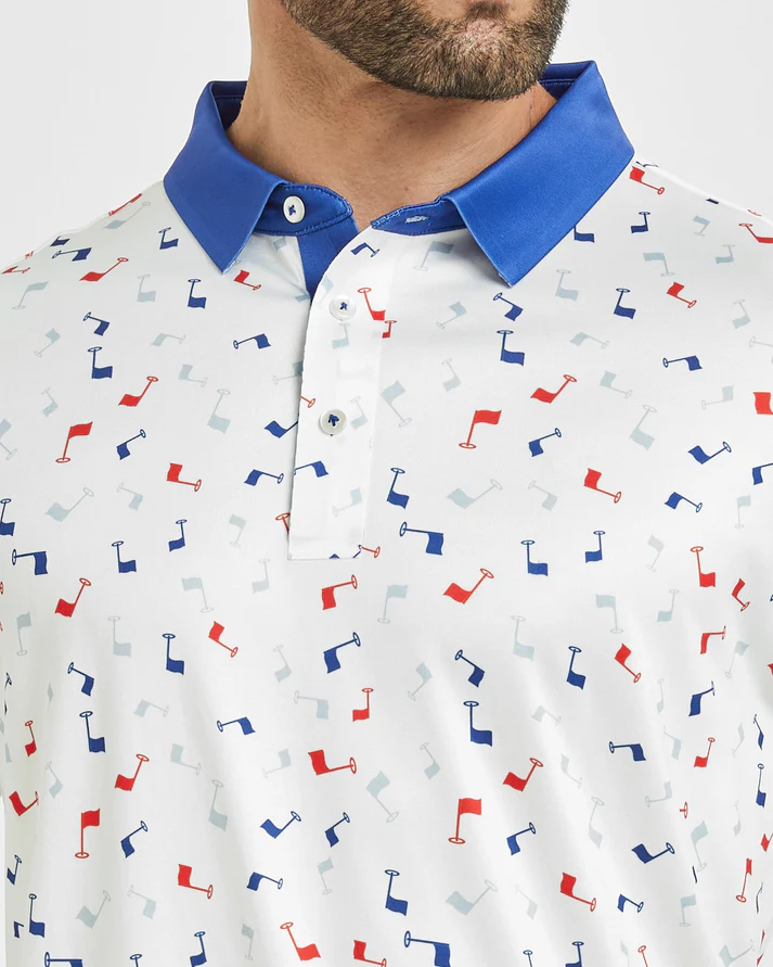 Men's Golf Polo Shirt with Stylish Flag Print Patterns for the Dynamic Player