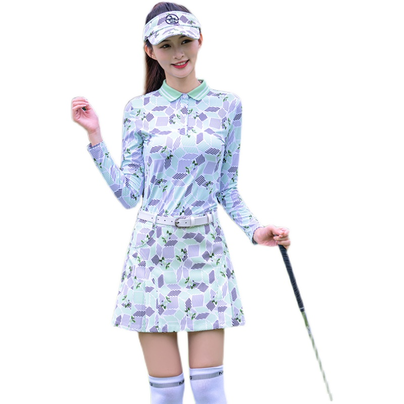 Custom Design Women New Autumn Golf Set Clothes Women Light Green Long Sleeve Polo Shirt