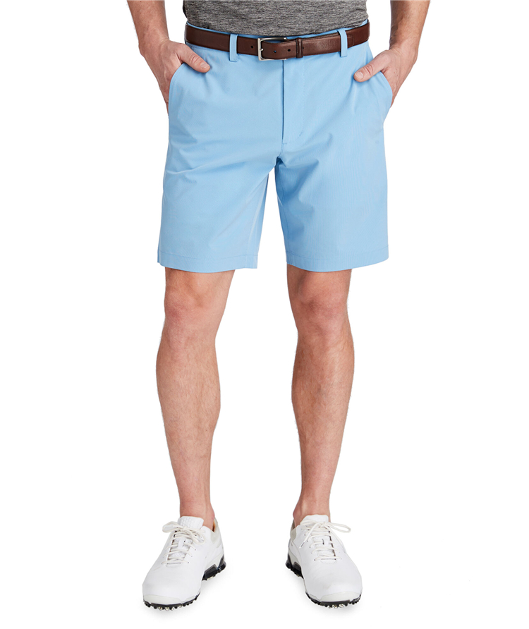 Chinese suppliers offer high-performance cotton 9-inch summer golf shorts for men, with a casual style, printed designs, zipper pockets and available for knitwear OEM