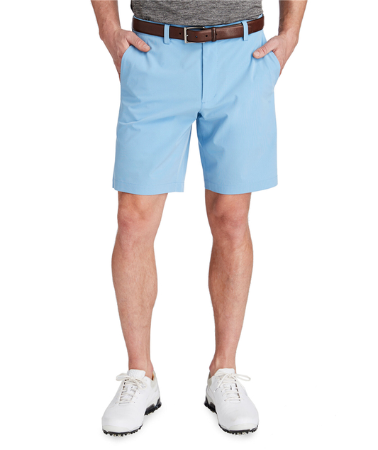 Chinese suppliers offer high-performance cotton 9-inch summer golf shorts for men, with a casual style, printed designs, zipper pockets and available for knitwear OEM
