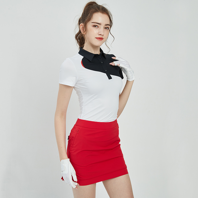 Custom Logo Summer Breathable Fashion Slim Contrast Color Sports Golf Apparel Polo T Shirt Woman
