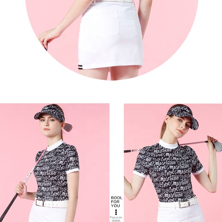 Women's Sublimation Casual Sport Golf Short Sleeve Polo Shirt Self Collar Letter Printing O-neck Women T Shirt