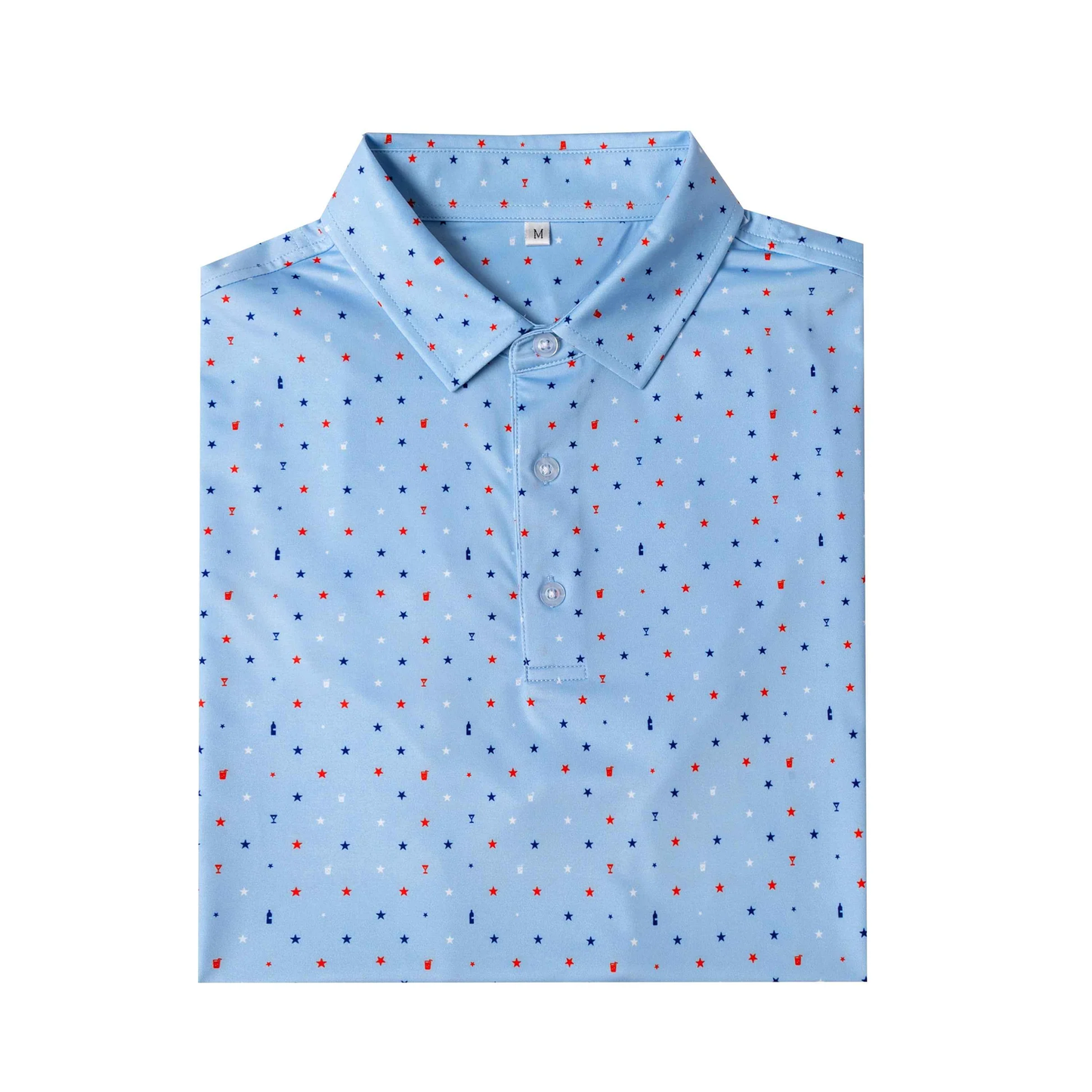 Blue Antimicrobial Polo Shirt - Quick Dry Slim Fit with American Theme