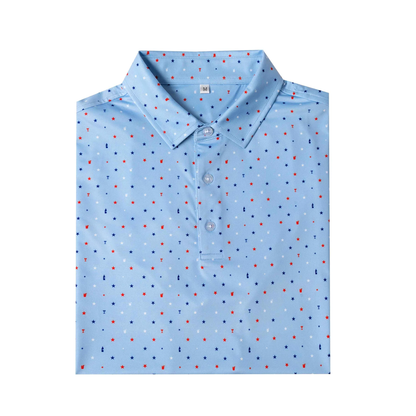 Blue Antimicrobial Polo Shirt - Quick Dry Slim Fit with American Theme