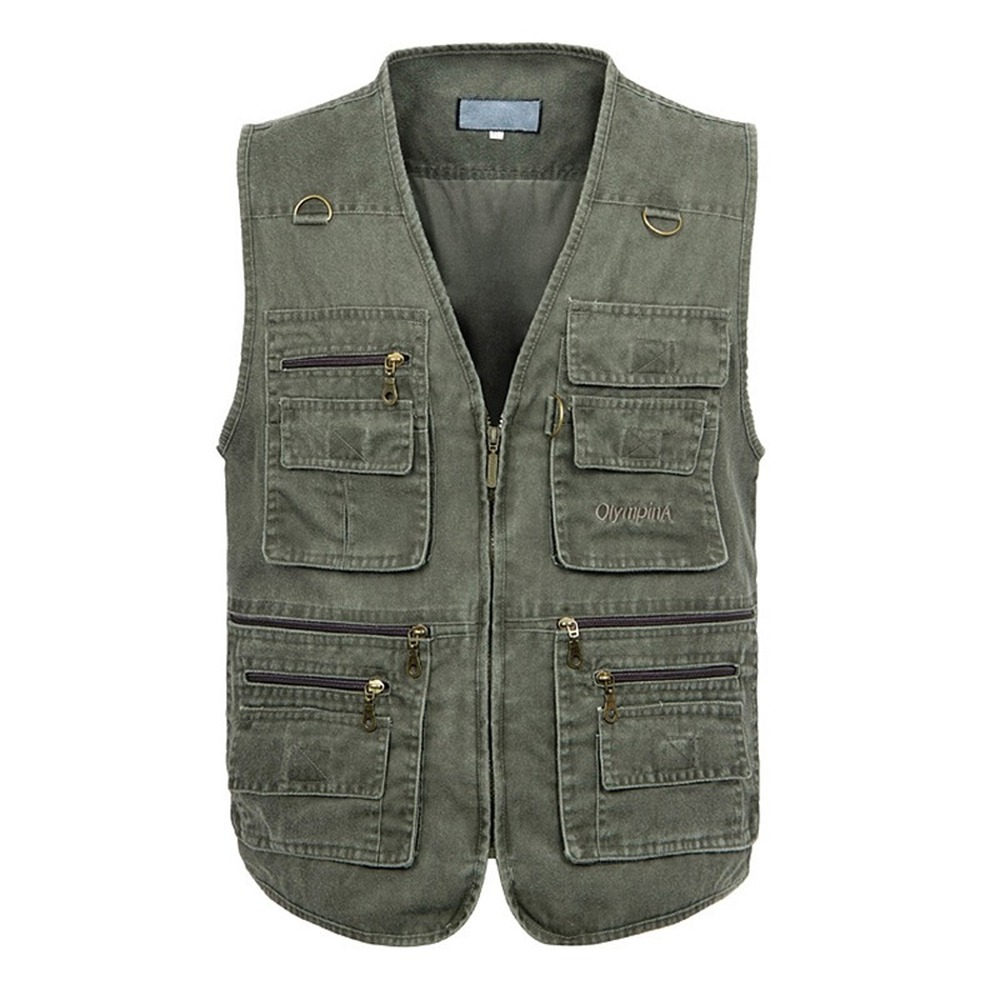 New men's casual large-size pure cotton sleeveless vests for summer, with multiple pockets, sixteen pockets in total. Men's photo vests with multiple pockets