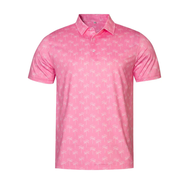 Pink Coconut Tree Polo Shirt - Antimicrobial Quick Dry Slim Fit for Men