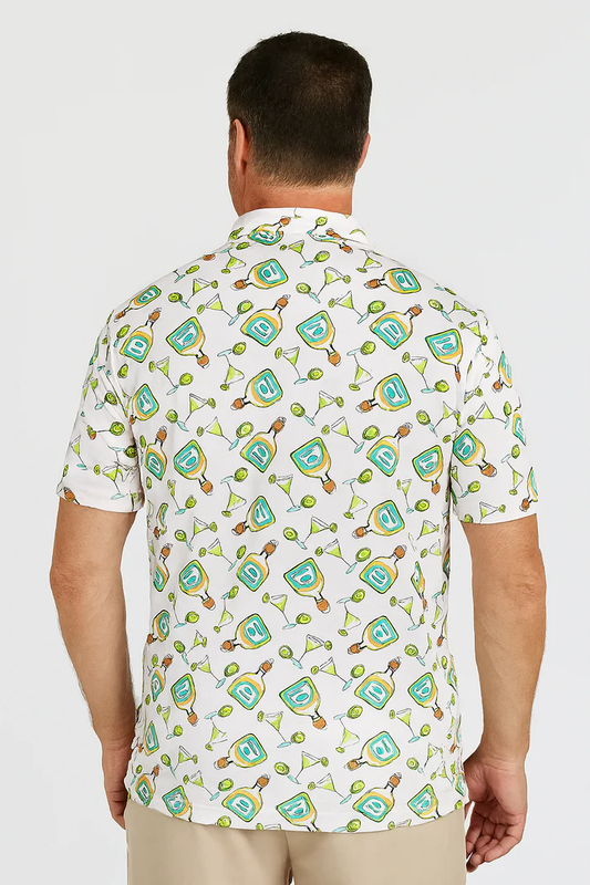 Tequila Drinkware Polo Shirt - Antimicrobial Quick Dry Slim Fit with Themed Pattern