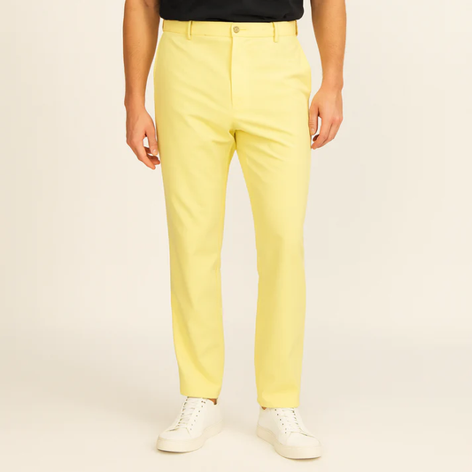 Cream Yellow Wrinkle - Resistant Straight - Leg Casual Pants