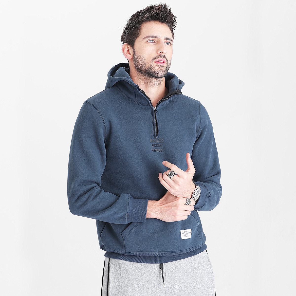 Custom Logo Print Letter Cotton Fashion Casual Loose Oversize Plus Size Half Zip Men Hoodies Sweatshirt