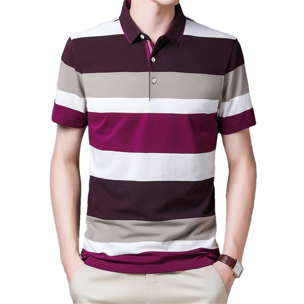 Custom Logo Mens Short Sleeves Lapel Shirt Three Color Striped Polos Casual Business Work T Shirts