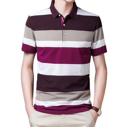Custom Logo Mens Short Sleeves Lapel Shirt Three Color Striped Polos Casual Business Work T Shirts