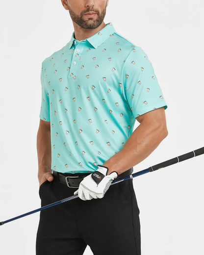 Men's Blue Golf Polo Shirt - Summer Iced Lemon Style for Ultimate Comfort