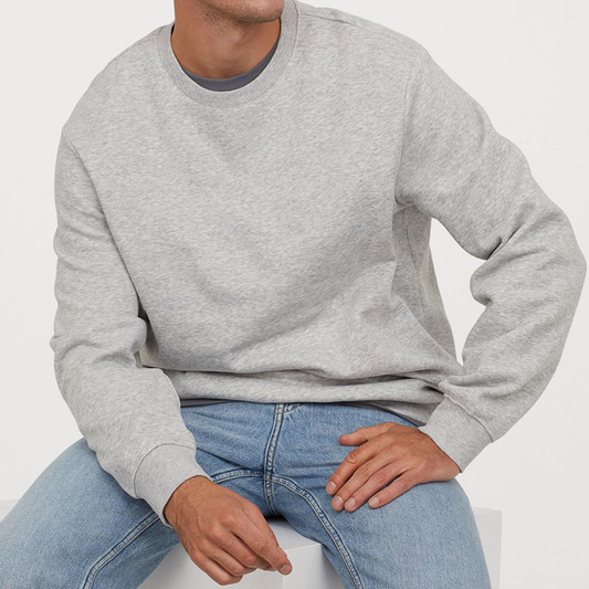 OEM Blank French Terry Crew Neck Pullover Solid Color Men's Jogging Jumper With Custom Logo