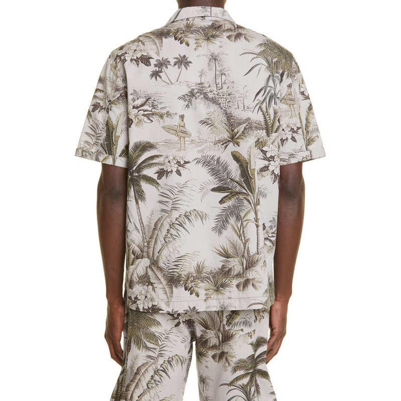 Custom Printed Floral Mens Matching Two Piece Shirt and Shorts Set Hawaiian Beach Boxy Fit Cropped Button up Shirt Men