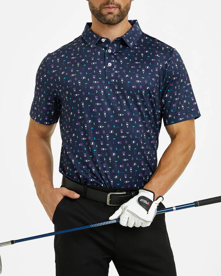 Men's Golf Polo Shirt with Celebration Print for Stylish Play