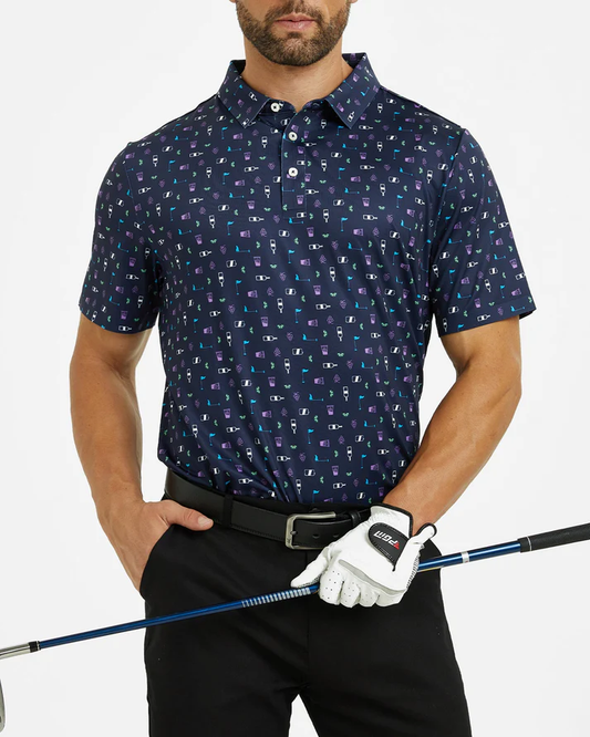 Men's Golf Polo Shirt with Celebration Print for Stylish Play