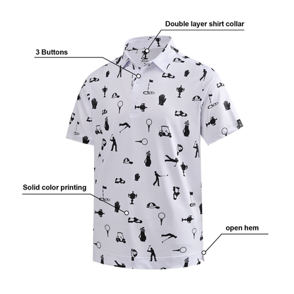 Custom Logo Moisture Wicking Dry Fit Performance Regular Fit Fashion Print Lightweight Soft Mens Golf Polo Shirts