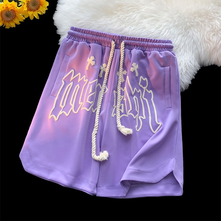 Customized men's shorts with four-way stretch waistbands and 3D bubble printing, suitable for sports like running, fitness, beach activities and basketball