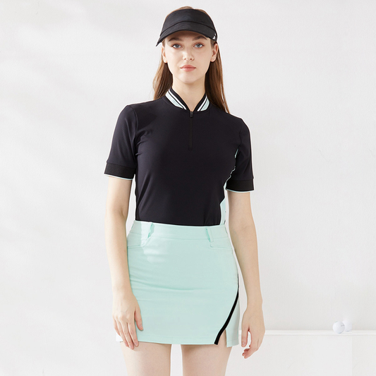 Custom Design Women Zip Stand Collar Top Slim Fit Lady Manufacturer Apparel Embroidered Logo Golf Wear Polo Shirts for Women