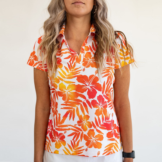 Summer Breathable Fashion Floral Print Slim Sports Golf Polo Drift Shirts Custom Women
