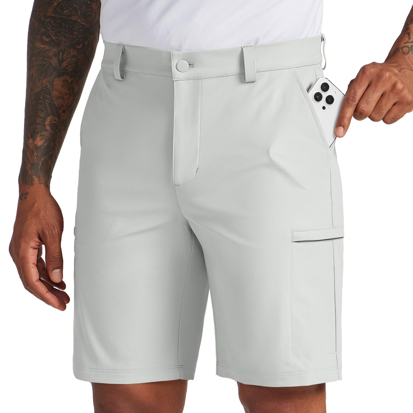 Custom-made logo stretch work shorts, quick-drying, sporty and casual 100% polyester shorts with pockets, men's golf shorts