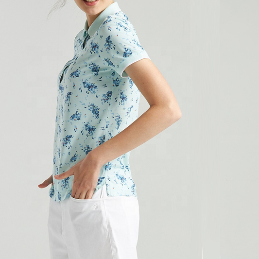 Custom Women's Flora Sublimation Casual Sport Self Collar Golf Dry Performance Short Sleeve Athletic Polo t Shirt