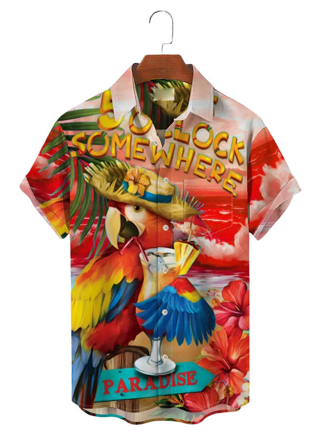 Design High Quality Slim Fit Printed Holiday Buttons up Short Sleeve Beach Custom Hawaiian Shirts for Men Casual