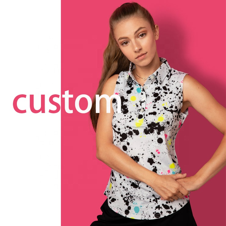 Custom Personalized Golf Activewear Lightweight Polyester Spandex Sleeveless Breathable Polo Shirt Women Golf Clothing