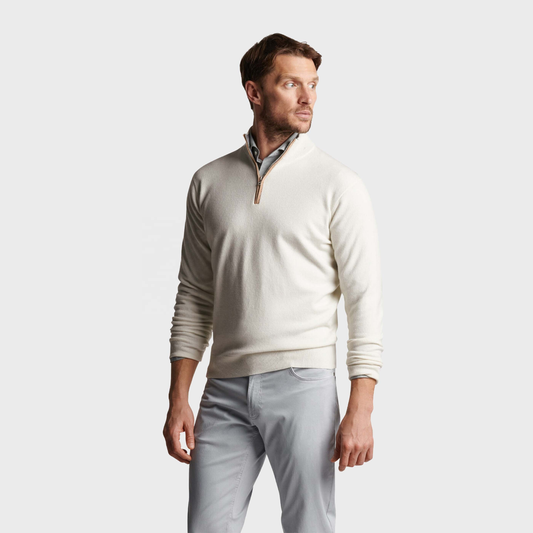 Custom Logo Winter Plain Fleece 1/4 Zip Collar Quarter Zip Pullover White Golf Sweater Men Sweatshirt