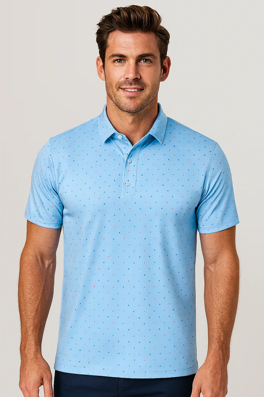Blue Antimicrobial Polo Shirt - Quick Dry Slim Fit with American Theme