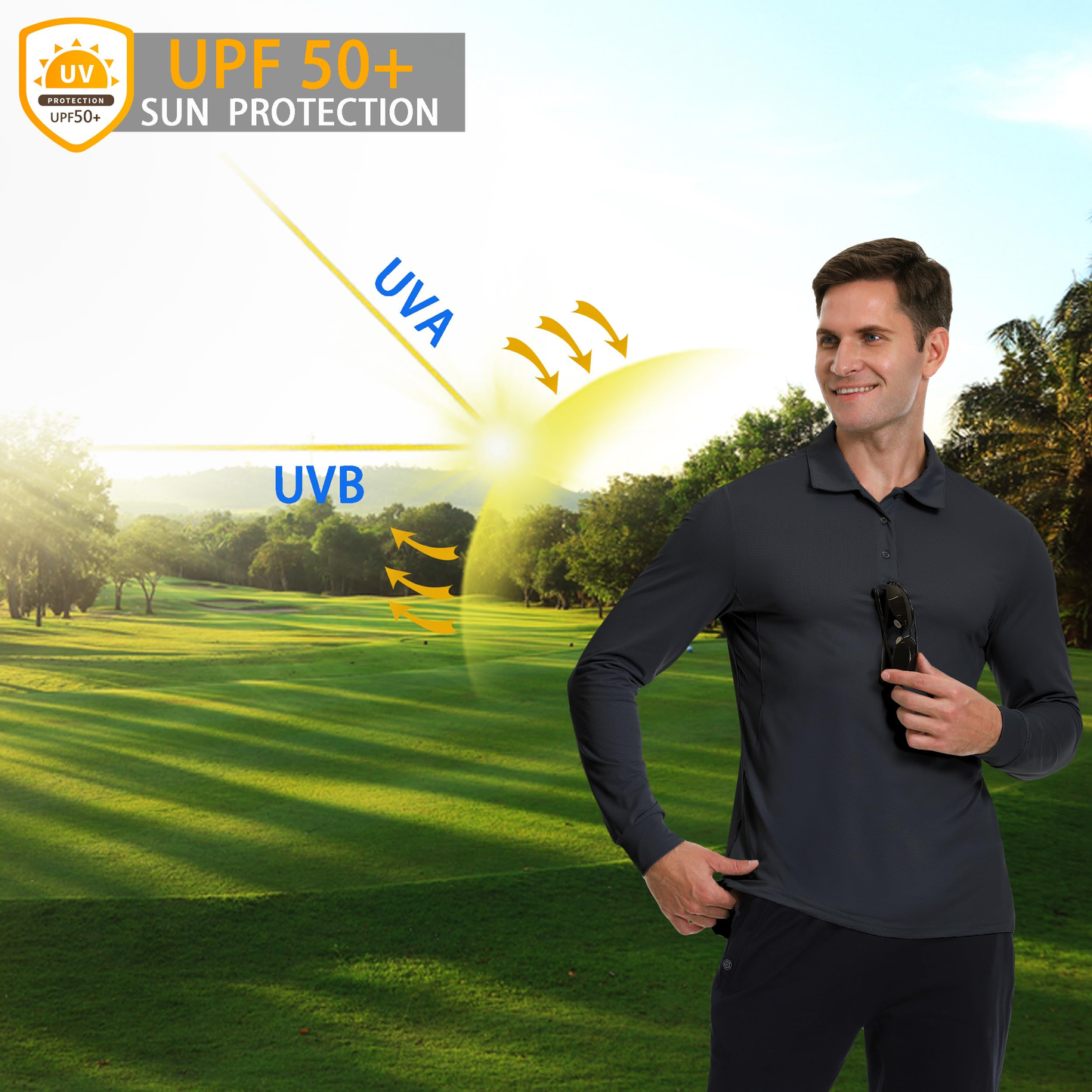 Custom Logo Polyester Spandex Athletic Casual Travel Performance Lightweight Quick Dry UPF 50 Long Sleeve Golf Polo Shirts
