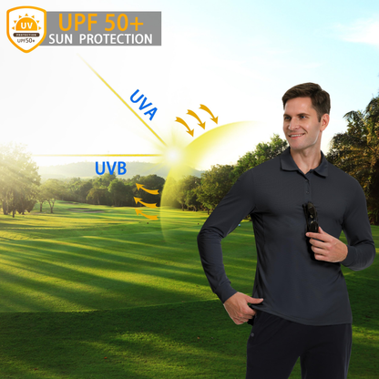 Custom Logo Polyester Spandex Athletic Casual Travel Performance Lightweight Quick Dry UPF 50 Long Sleeve Golf Polo Shirts