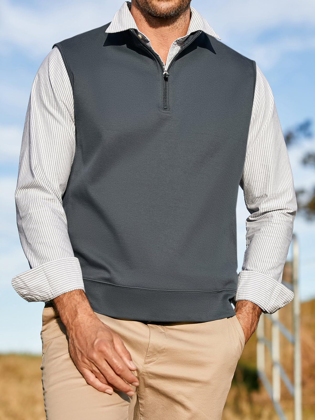 Customized logo men's cotton vests, regular solid-color patterns, lightweight wool half-zip sweater vests